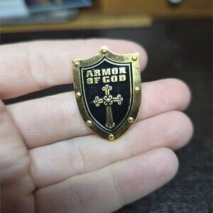 Vintage Gold And Black Armor Of God Shield Cross Pin